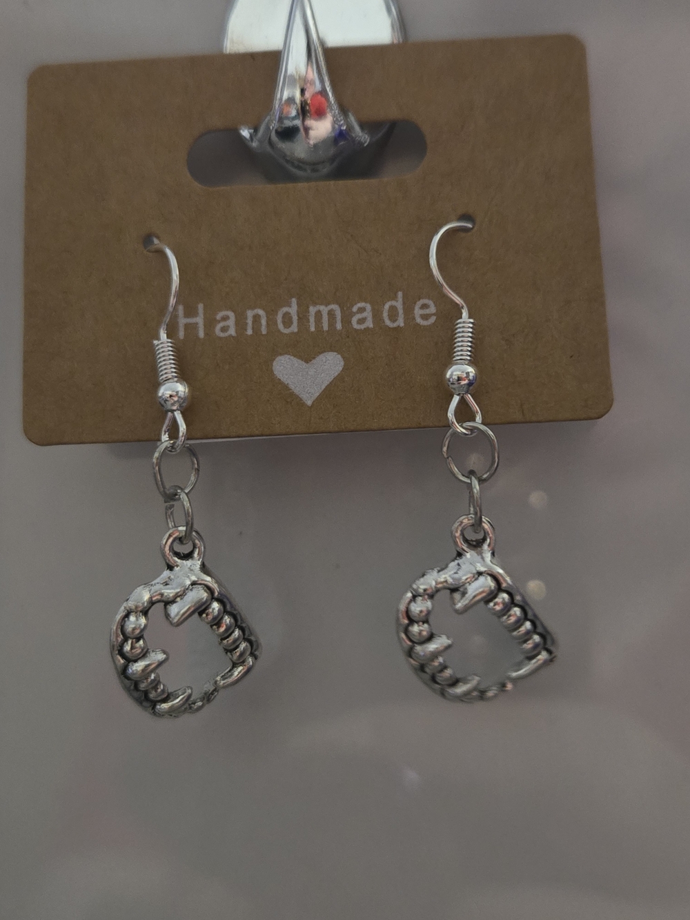 Handmade Silver Vampire Tooth Dangle Earrings